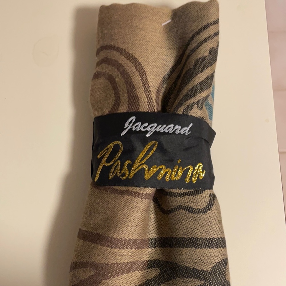 Jacquard Pashmina Brown and Blue NWT